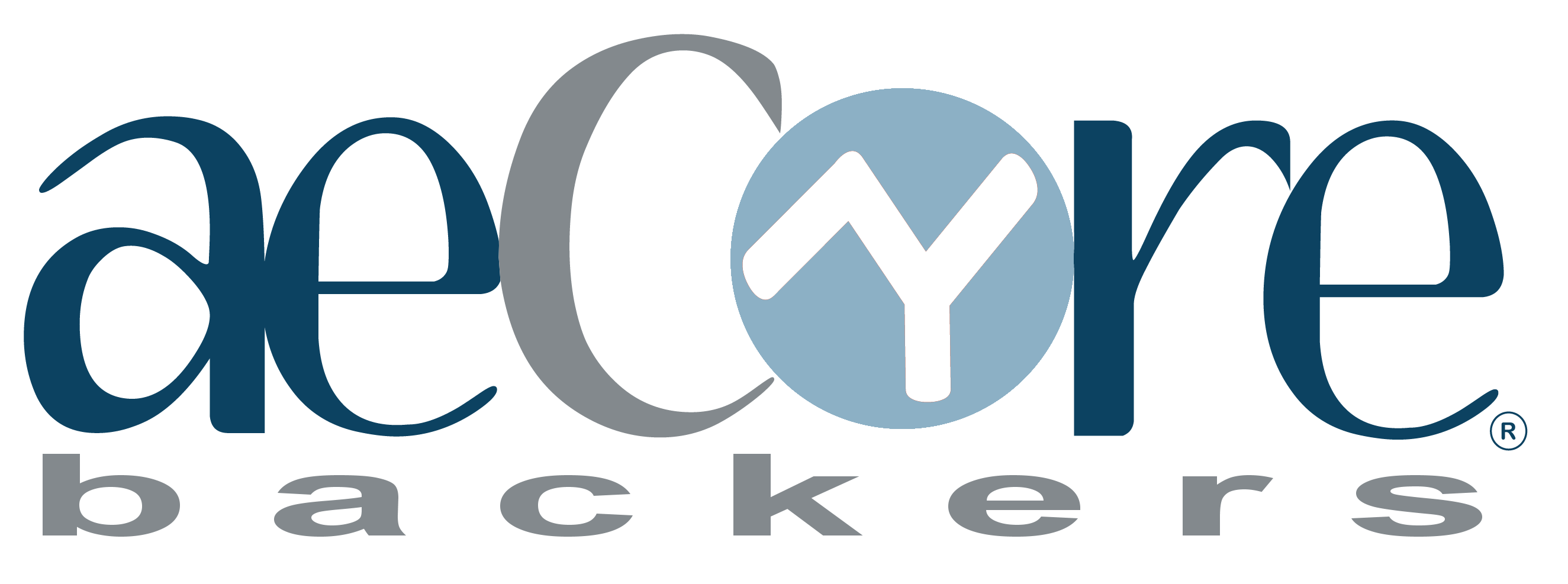 Light blue, Dark blue and Grey aeCore@ Backers Logo